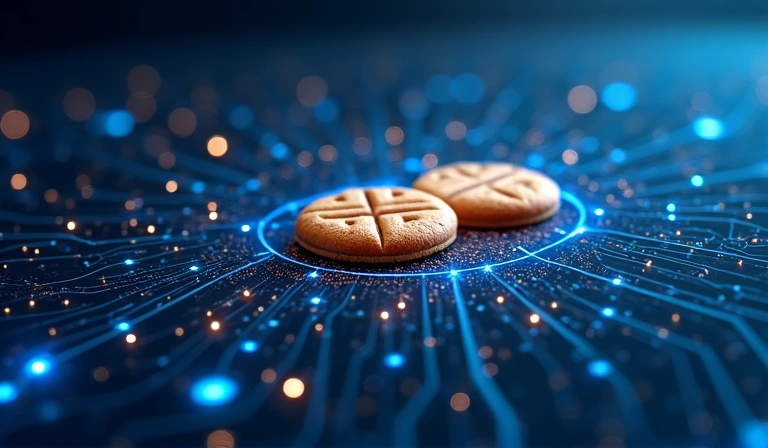 Digital cookies illustrating data transfer