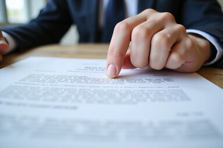 Close-up of a hand pointing to a legal document, symbolizing agreement and terms.